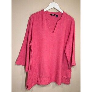 Lands End Women's LG Linen Bamboo Casual Vacation Resort Pink Tunic Top